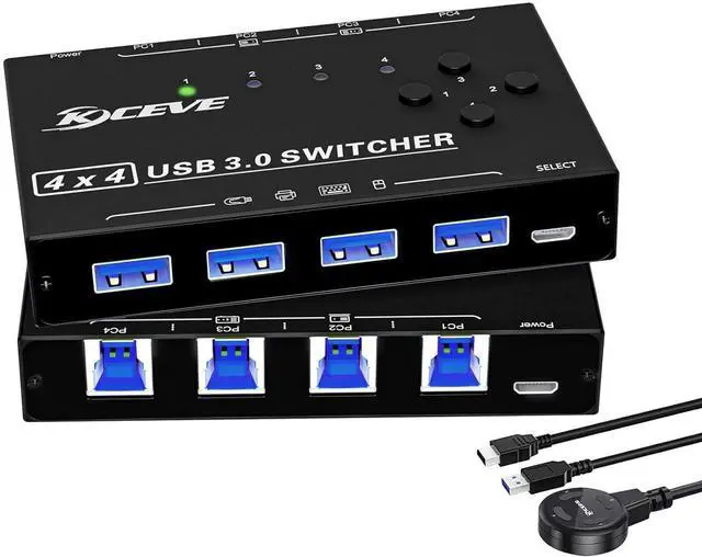 Main image of WRIARICH USB 3.0 Switch, 4 Port USB Switcher 4 Computers Share 4 USB Devices, for Printer Scanner Keyboard Mouse Switch, USB-B USB 3.0 Switch with Wired Control and Standard USB-B Cables