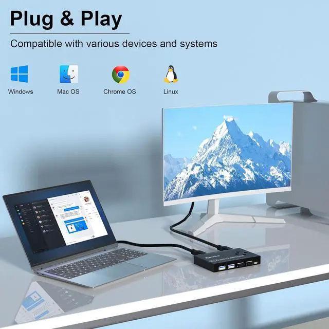 Alt view image 6 of 7 - WRIARICH USB 3.0 Switch, 4 Port USB Switcher 4 Computers Share 4 USB Devices, for Printer Scanner Keyboard Mouse Switch, USB-B USB 3.0 Switch with Wired Control and Standard USB-B Cables