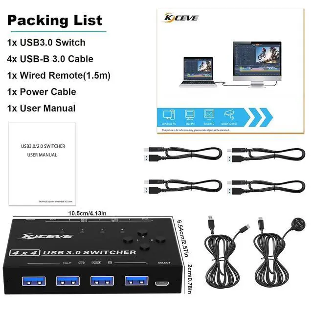 Alt view image 7 of 7 - WRIARICH USB 3.0 Switch, 4 Port USB Switcher 4 Computers Share 4 USB Devices, for Printer Scanner Keyboard Mouse Switch, USB-B USB 3.0 Switch with Wired Control and Standard USB-B Cables
