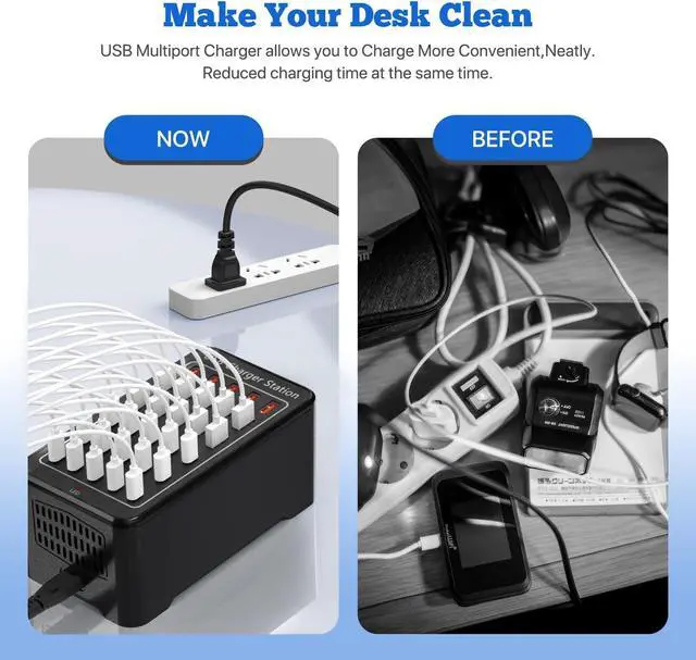 Alt view image 3 of 7 - 150W USB Charging Station, 30-Ports Multi Device Charger with Intelligent Safety Features, Charging Station for Multiple Devices Phone,Watch,Headphones Suitable for Home, Office, Travel, School