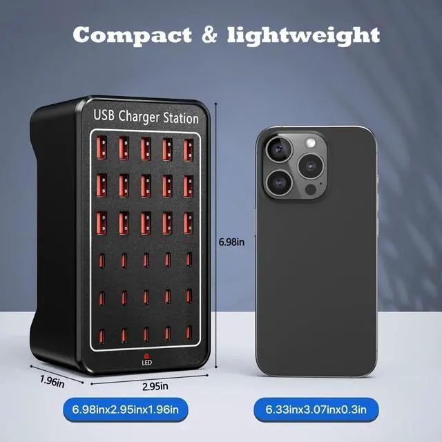 Alt view image 7 of 7 - 150W USB Charging Station, 30-Ports Multi Device Charger with Intelligent Safety Features, Charging Station for Multiple Devices Phone,Watch,Headphones Suitable for Home, Office, Travel, School