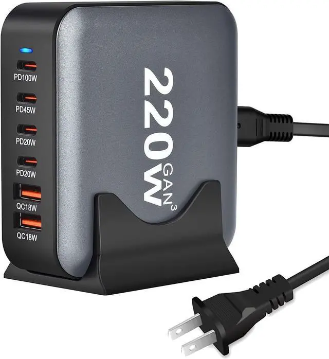 Main image of USB Charging Station for Multiple Devices, 220W 6-Port USB Charging Hub with 4 PD USB-C, 2 QC USB-A, Max 100W Output Fast Charging Station for i-Phone, Android Cellphones, Switch, Tablet etc..