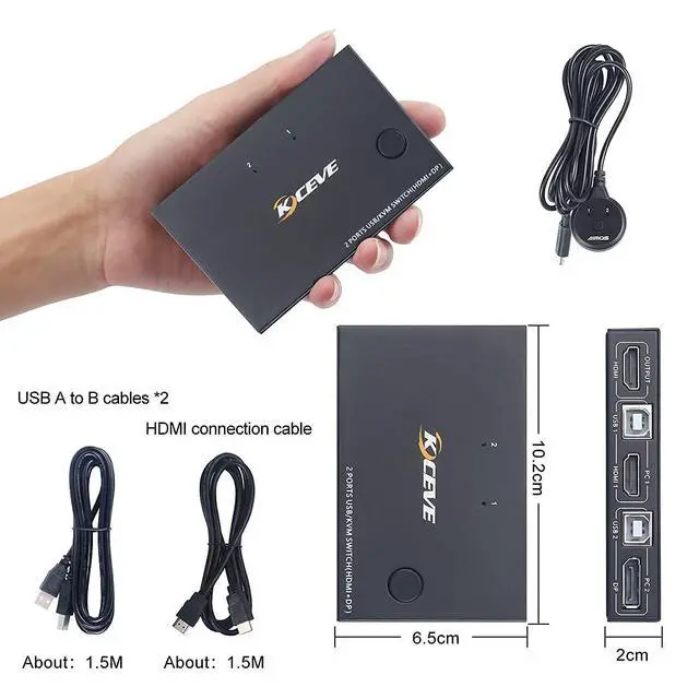 Alt view image 7 of 7 - WRIARICH 2 Ports Displayport HDMI KVM Switch Box, Displayport and HDMI KVM Switcher for 2 Computers Sharing One HD Monitor and 4 USB Devices Keyboard Mouse Printer, with DP to HDMI Adapter Function