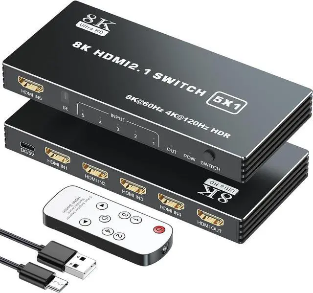 Main image of WRIARICH HDMI 2.1 Switch 5x1, 8K HDMI Switch 5 in 1 Out, Support 8K/60Hz 4K/120Hz HDCP 2.3 HDR10, 5-Port HDMI Switcher Selector Box Compatible with PS3/4/5, Fire Stick, DVD, Xbox Switch etc..