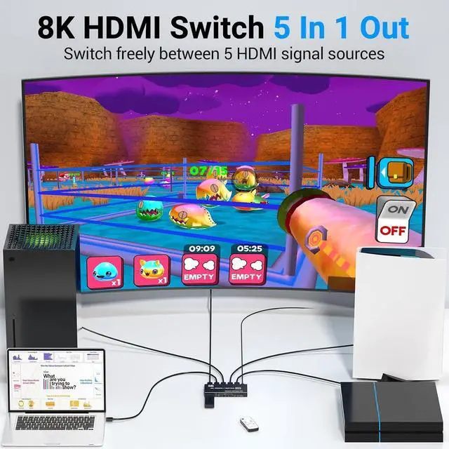 Alt view image 2 of 7 - WRIARICH HDMI 2.1 Switch 5x1, 8K HDMI Switch 5 in 1 Out, Support 8K/60Hz 4K/120Hz HDCP 2.3 HDR10, 5-Port HDMI Switcher Selector Box Compatible with PS3/4/5, Fire Stick, DVD, Xbox Switch etc..