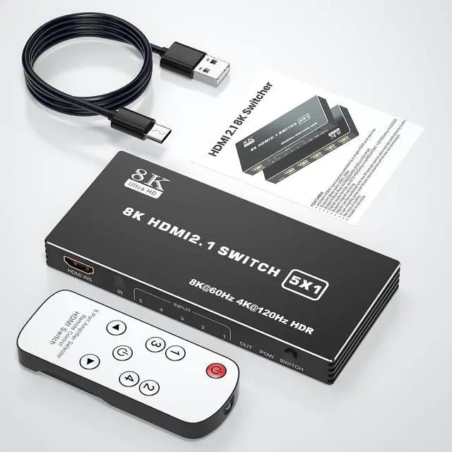 Alt view image 7 of 7 - WRIARICH HDMI 2.1 Switch 5x1, 8K HDMI Switch 5 in 1 Out, Support 8K/60Hz 4K/120Hz HDCP 2.3 HDR10, 5-Port HDMI Switcher Selector Box Compatible with PS3/4/5, Fire Stick, DVD, Xbox Switch etc..