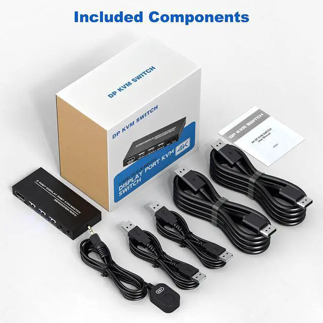 Alt view image 6 of 7 - KVM Switch DisplayPort - 2 Port Displayport KVM Switch, Two Computers One Monitor Switch to Share Mouse,Keyboard,Printer,USB and Ultra HD Monitor, Support 4K@60Hz, 2 DP Cable and 2 USB Cable Included