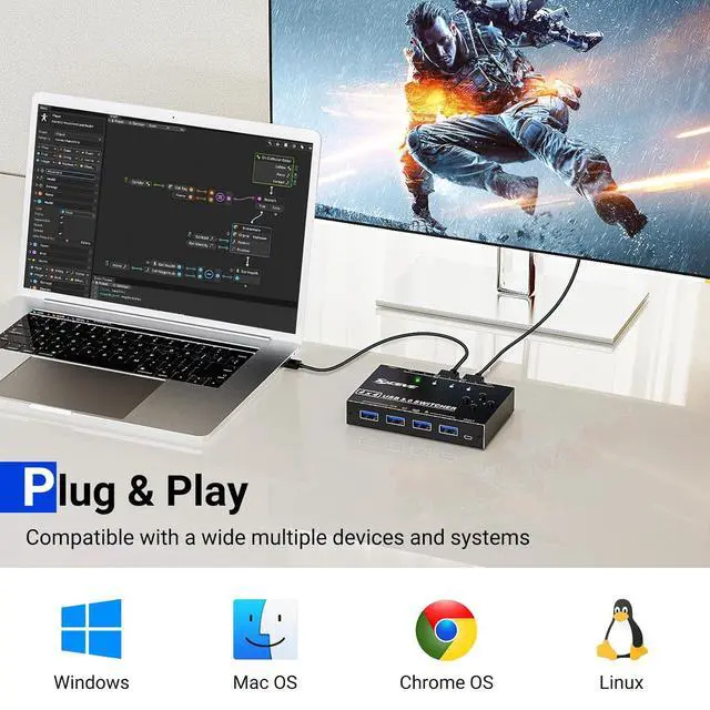 Alt view image 6 of 7 - 4 x4 USB 3.0 Switch 4 Computers, 4 Port USB Switch Selector Sharing 4 USB Devices,Keyboard Mouse Switch,USB Switcher Compatible with Mac/Windows/Linux,Wired Remote and 4 USB 3.0 Cable Included