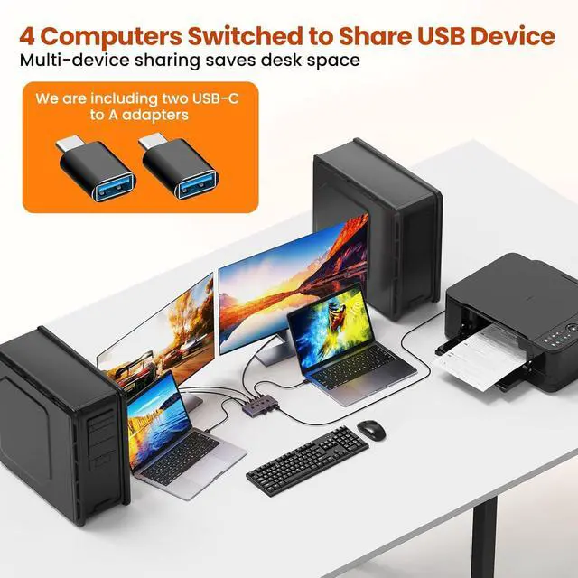 Alt view image 3 of 7 - USB 3.2 Switch Selector 4 Computers Share 4 USB Devices 10Gbps High-Speed USB Sharing Switch with 1 USB-C & 3 USB-A Ports, Keyboard Mouse Switcher for PC Laptop with Remote Control&Power Adaper