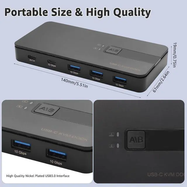 Alt view image 7 of 7 - WRIARICH USB C Switch 2 Computers Share 4 USB A & USB C Devices, 10 Gbps USB 3.2 Switch Hub Selector for PC Laptop Keyboard Mouse Printer Scanner One Key Switch Compatible with Windows, Mac, Linux