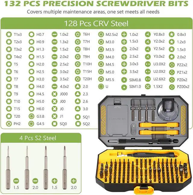 Alt view image 2 of 7 - WRIARICH PC Repair Tools Screwdriver Set, 145 in 1 Precision Screwdriver Set with 132 Screwdriver Bits, Magnetic Repair Tool Kit with Portable Case for Smartphones, MacBooks, Laptops, Watches