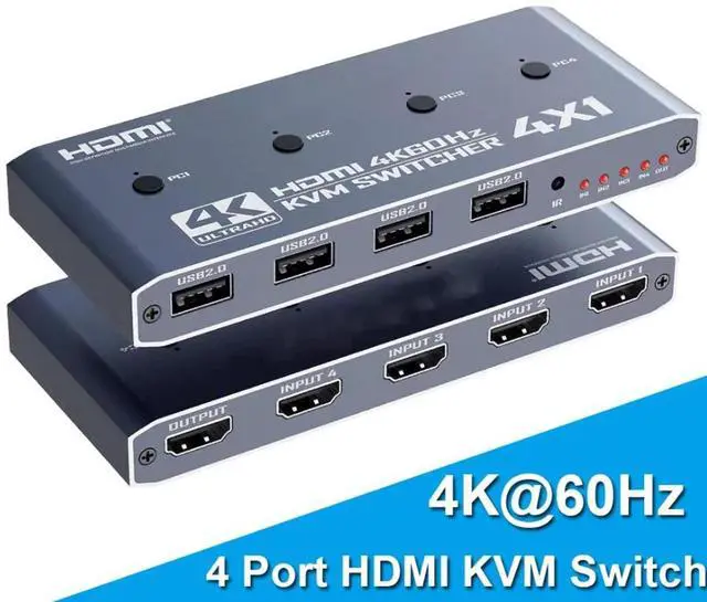 Main image of WRIARICH 4 in 1 Out HDMI KVM Switch 4 Computer 1 Monitor, 4 Port HDMI USB Switch for 4 Computer Share a 4K@60Hz Monitor & 4 USB Devices, Keyboard, Mouse, Includes 4 KVM Cables & Remote Controller