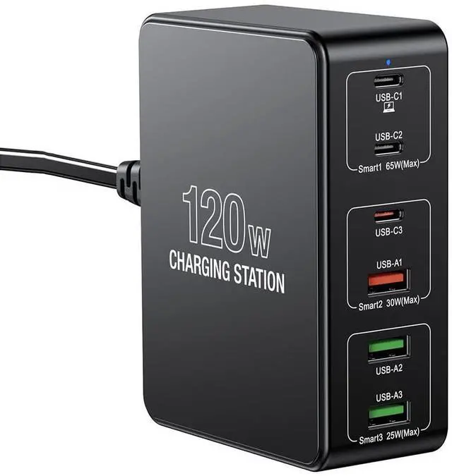 Main image of 120W USB C Charging Station, Multiport USB Charging Station, Multi USB Charger Station, 6 Ports USB Charging Station for Multiple Devices, USB Charging Hub Compatible with MacBook, Laptop, Smartphones