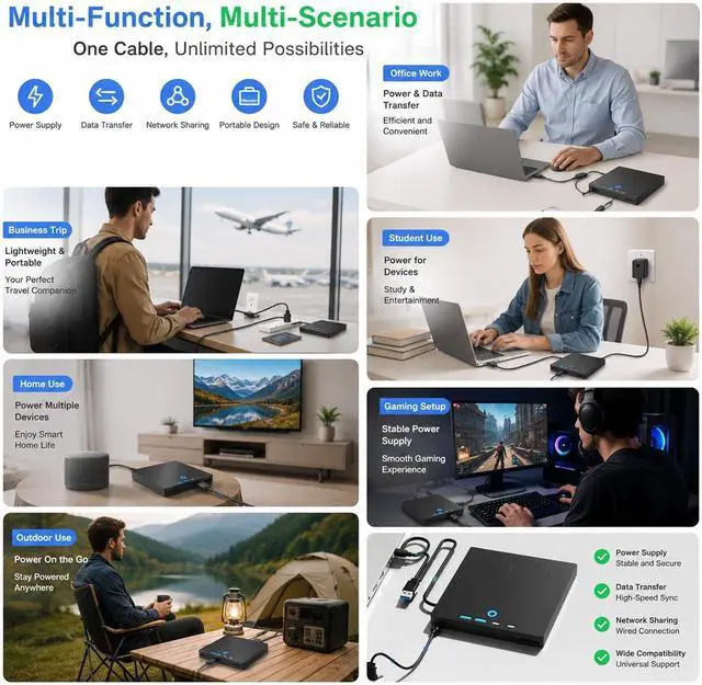 Alt view image 7 of 7 - External CD/DVD Drive for Laptop, USB 3.0 Type C External DVD Burner CD Reader for Laptop, 8 in 1 Portable CD DVD Player with SD/TF Ports, External Optical Drive for Windows 11 10 Linux MacOS