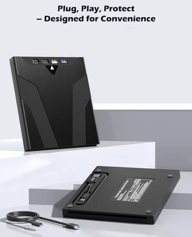 Alt view image 7 of 7 - 8 in 1 External CD/DVD Drive for Laptops, Slot-Loading Portable CD Reader for Laptop, CDs Drive External USB 3.0 & Type C CD DVD Drive Externals CD Burner Compatible with PC Windows Linux MacOS
