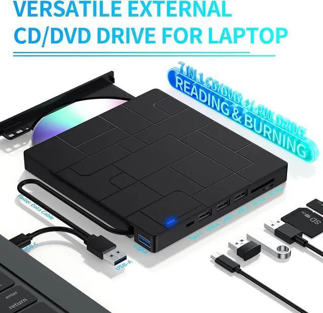 Alt view image 6 of 7 - WRIARICH External CD/DVD Drive for Laptop, 7-IN-1 USB 3.0 Slim Portable DVD Player, CD ROM Burner, Writer, External Optical Disk Drive Compatible with Laptop Desktop PC Windows Mac Linux OS