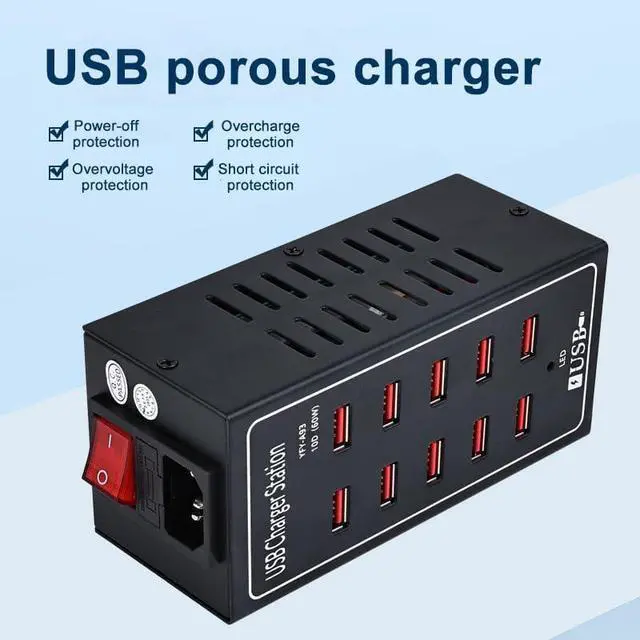Alt view image 5 of 7 - 10-Port USB Charging Station, 10-in-1 Multi Port USB Charger for i-Ph-one13/14/15,60W Power Delivery Desktop Accessory with Intelligent Protection for Smartphones Tablet PC School Shopping Hotel Malls