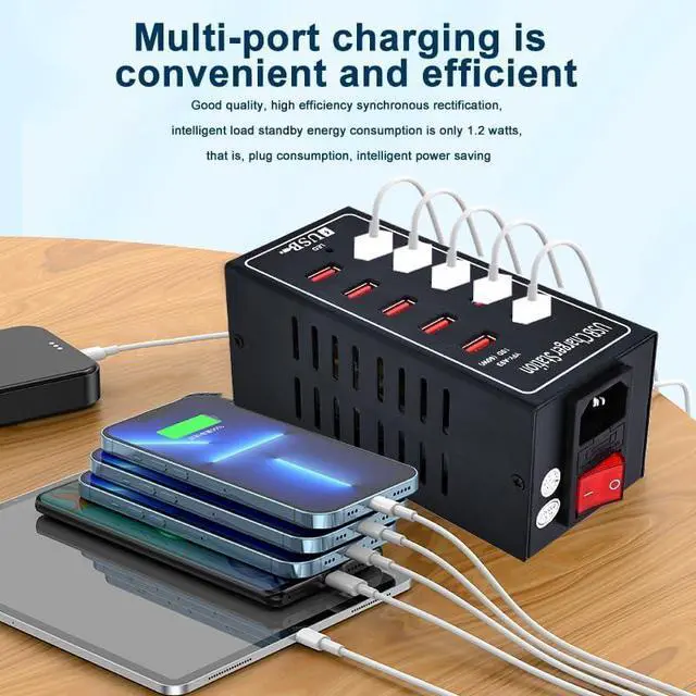 Alt view image 2 of 7 - 10-Port USB Charging Station, 10-in-1 Multi Port USB Charger for i-Ph-one13/14/15,60W Power Delivery Desktop Accessory with Intelligent Protection for Smartphones Tablet PC School Shopping Hotel Malls