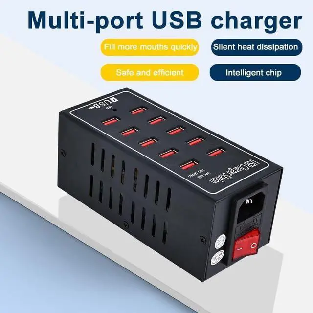 Alt view image 6 of 7 - 10-Port USB Charging Station, 10-in-1 Multi Port USB Charger for i-Ph-one13/14/15,60W Power Delivery Desktop Accessory with Intelligent Protection for Smartphones Tablet PC School Shopping Hotel Malls