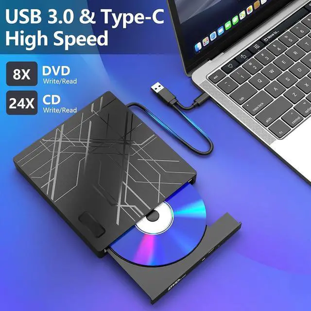 Alt view image 4 of 7 - 7 in 1 External CD/DVD Drive for Laptop, USB 3.0 Ultra Slim Portable CD Burner with 4 USB Ports and 2 TF/SD Card Slots, External CD DVD Drive Compatible with Mac, PC, Windows 11/10/8/7, Linux