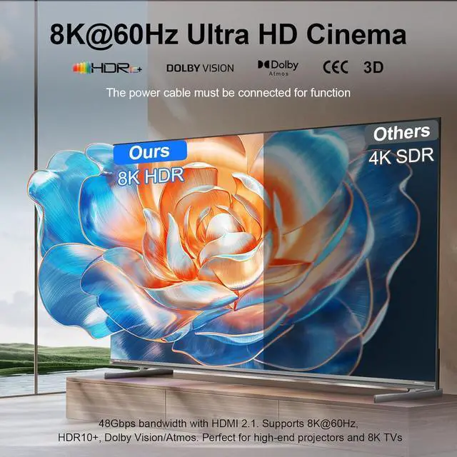 Alt view image 3 of 7 - WRIARICH HDMI 2.1 Switch 3 in 1 Out, 8K@60Hz 4K@240Hz/120Hz 48Gbps, HDMI Switcher with Remote & Detection-Switching, VRR HDR10+ Do-lb-y Vision/At-mos CEC HDCP2.3, Aluminum Alloy HDMI Selector
