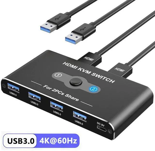 Main image of WRIARICH 2 Port HDMI KVM Switch 2 in 1 Out, USB 3.0 and HDMI KVM Switch 4K@60Hz for 2 Computers Share 1 Monitor, 4 USB 3.0 Devices Such as Keyboard, Mouse, Printer giyqxHw