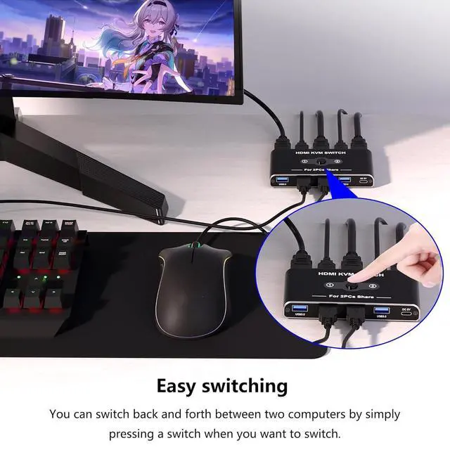 Alt view image 4 of 7 - WRIARICH 2 Port HDMI KVM Switch 2 in 1 Out, USB 3.0 and HDMI KVM Switch 4K@60Hz for 2 Computers Share 1 Monitor, 4 USB 3.0 Devices Such as Keyboard, Mouse, Printer giyqxHw