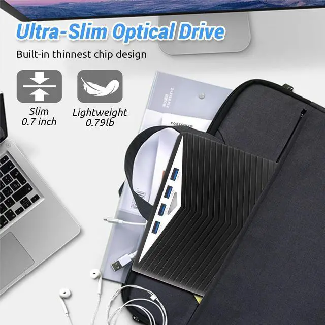 Alt view image 6 of 7 - 7 in 1 External CD DVD Drive - External CD/DVD Drive for Laptop, USB 3.0 and Type-C Portable CD DVD +/-Rw Drive Reader, DVD/CD ROM Burner Rewriter for Laptop PC Windows 11/10/8.1/7/Linux, MacOS