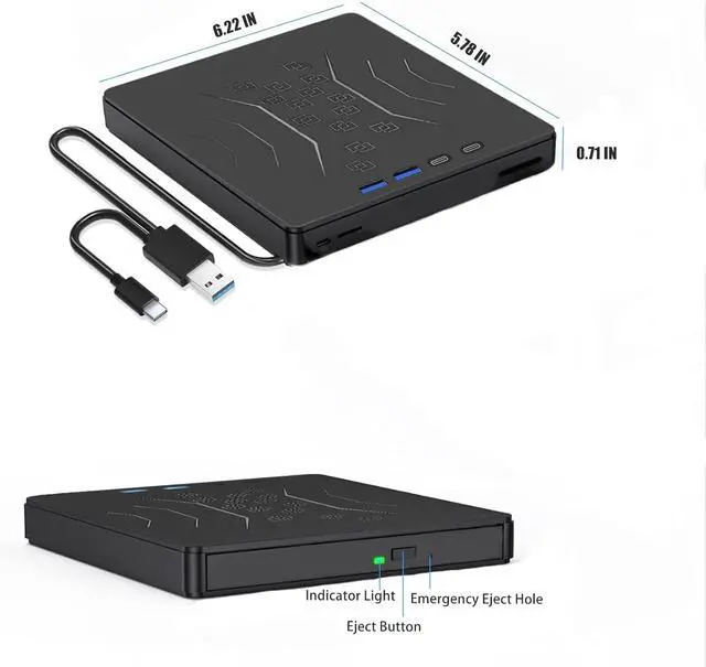 Alt view image 6 of 6 - USB 3.0 & USB C 7 in 1 External CD DVD Drive, Portable CD/DVD +/-RW Burner for Laptop & Desktop - Plug & Play, Ultra Slim Design, Fast Burning, Compatible with Windows 11/10/8/7, Mac OS, Linux