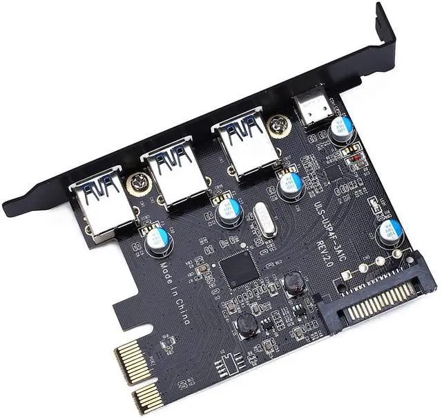 Alt view image 4 of 7 - PCI-E to USB 3.0 Type C +3 Type A Expansion Card - Interface USB 3.0 4-Port Express Card Desktop with 15 pin SATA Power Connector [ Include with A 4pin to 2x15pin Cable + A 15pin to 2x 15pin SATA Y-C