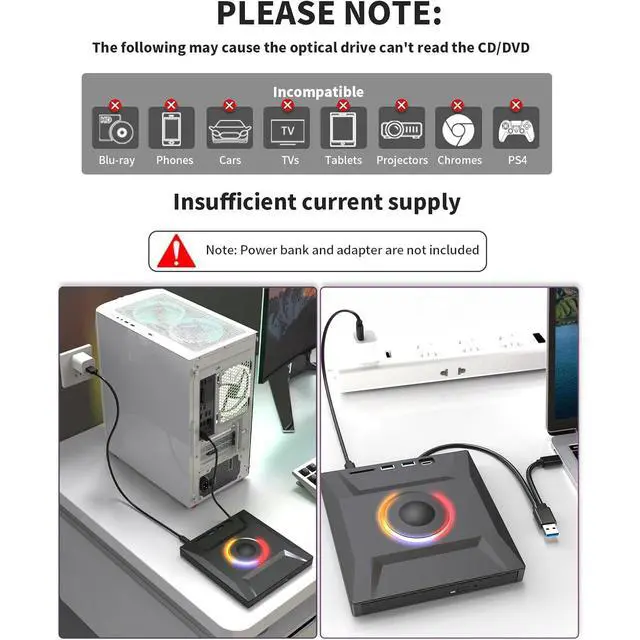 Alt view image 6 of 7 - 6 in 1 External DVD Drive, USB 3.0 & Type-C CD Burner Player with 3 USB Ports and 2 TF/SD Card Slots, Portable Slim Optical Disk Drive, External CD/DVD Drive for Laptops PC Windows Linux MacOS