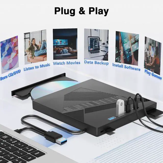 Alt view image 7 of 7 - 7-in-1 External CD/DVD Drive for Laptop, USB 3.0 & Type-C DVD Player for Laptop Desktop with SD Card Reader Portable DVD/CD Drive for PC,CD Burner Compatible with Windows XP/7/8/10, Linux MacOS