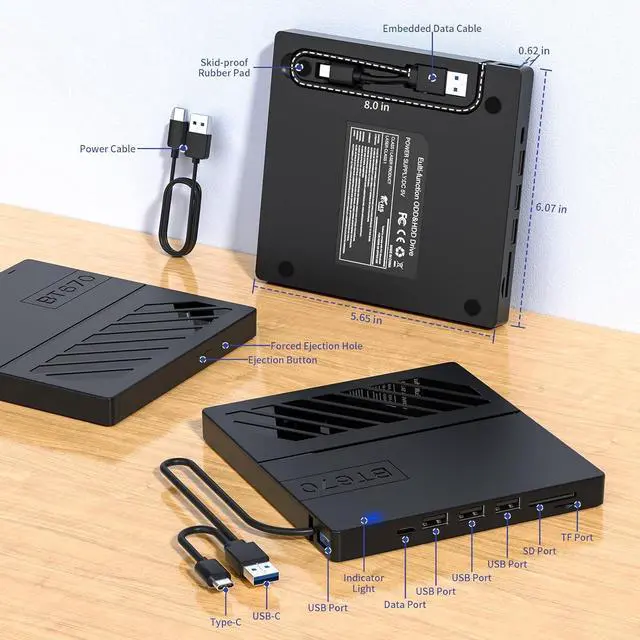 Alt view image 7 of 7 - WRIARICH External CD DVD Drive, 7 in 1 USB 3.0 Type-C DVD Drive, Portable External DVD Burner, External CD/DVD Optical Drive with SD/TF Card Reader & 4 USB A Ports for Linux/Mac OS/Windows 7/8/10/11