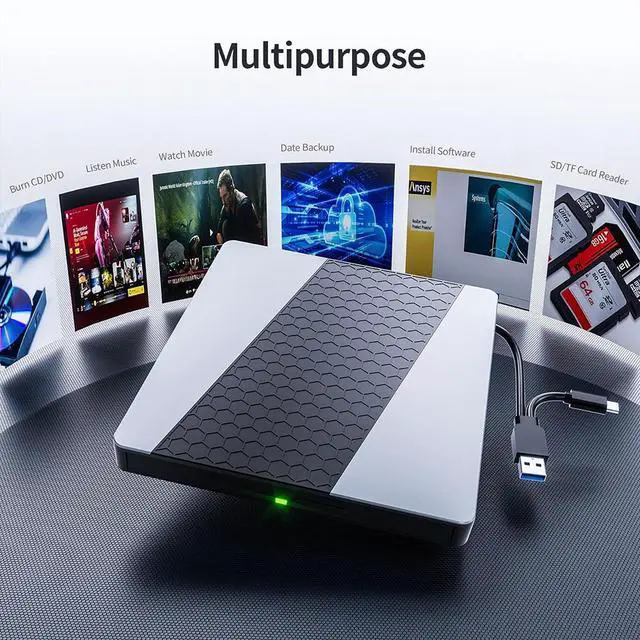 Alt view image 6 of 7 - WRIARICH External CD DVD Drive, USB3.0/USB C Portable CD/DVD Player with SD/TF Slot, 1 USB 3.0 & 4 USB 2.0 Ports, CD ROM Burner Optical Drive Compatible with Windows 11/10/8.1/8/7/vista,Linux,MacOS