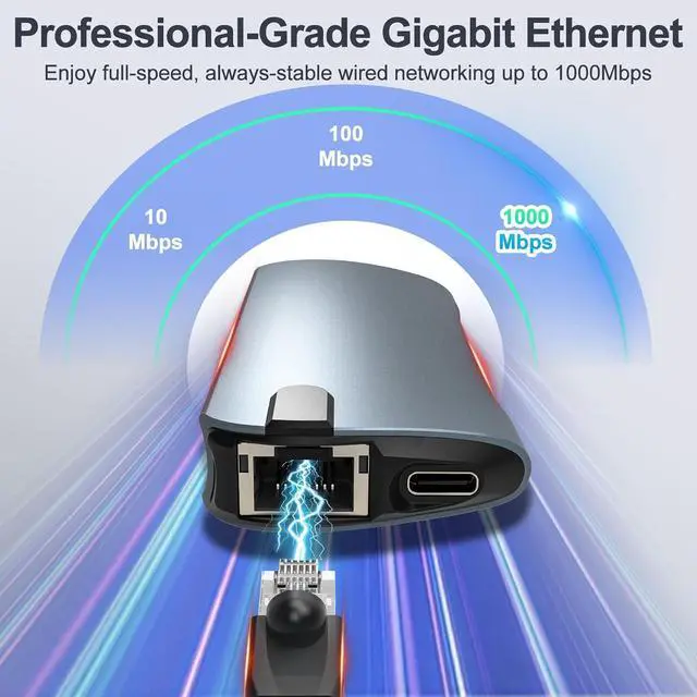 Alt view image 4 of 7 - 8-in-1 USB C Hub Ethernet Adapter with 4K@60Hz HDMI, 100W PD Charging, 3X USB 3.0 Ports, 1Gbps RJ45, SD/TF Card Reader, USB C Adapters Compatible with MacBook Pro/Air, iPad Pro and More Laptops