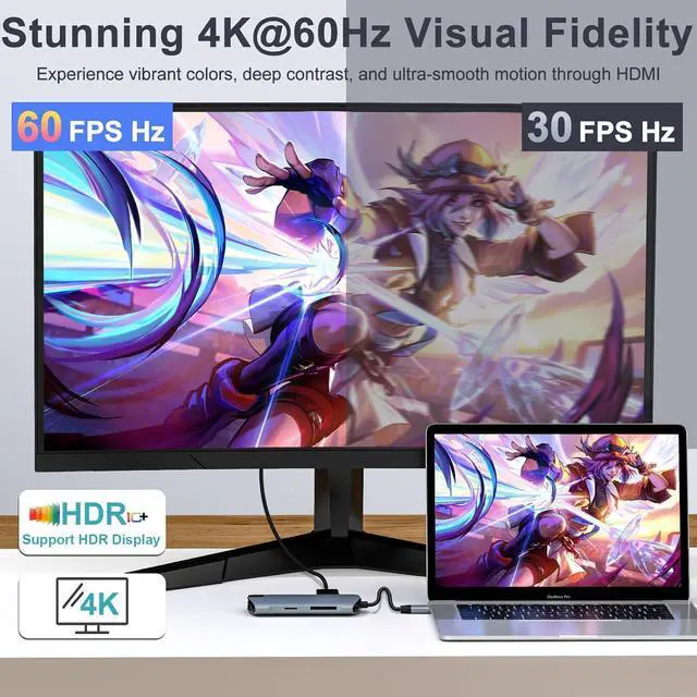 Alt view image 3 of 7 - 8-in-1 USB C Hub Ethernet Adapter with 4K@60Hz HDMI, 100W PD Charging, 3X USB 3.0 Ports, 1Gbps RJ45, SD/TF Card Reader, USB C Adapters Compatible with MacBook Pro/Air, iPad Pro and More Laptops