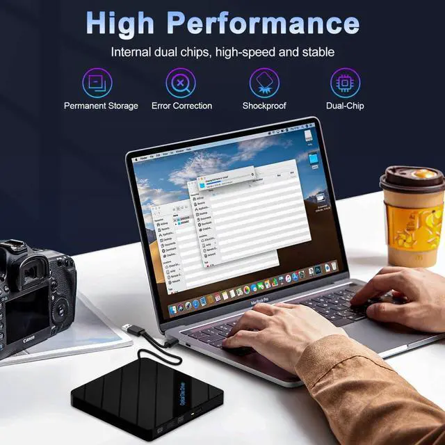 Alt view image 6 of 7 - 8-in-1 External CD DVD Drive for Laptop, USB 3.0 Type-C Slim Portable Player CD DVD RW Burner Writer Reader with SD/TF Slot & 4 USB Ports, Optical Disk Drive for Windows11/10/Mac OS/Vista/Linux