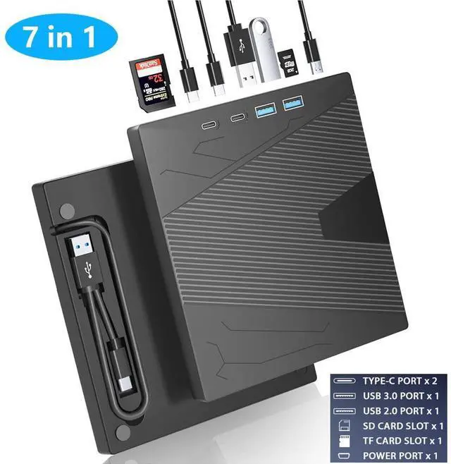 Main image of External CD DVD Drive, 7 in 1 Portable CD/DVD Drives +/-RW Optical Drive with SD/TF Card Reader USB 3.0 &USB-C CD Burner Compatible with Laptop Desktop PC Windows 7/8/10/11/XP Mac Pro/Air Linux