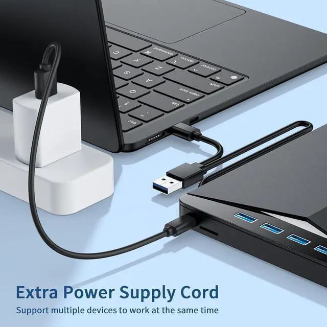 Alt view image 6 of 7 - External CD/DVD Drive for Laptop, 7-in-1 Portable DVD Player for Laptop, USB 3.0 Type C External CD DVD Burner with SD/TF Card Reader & 4-Port USB Hub, Compatible with Windows, Mac OS, Linux