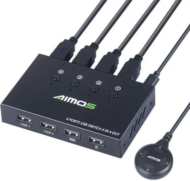 Main image of WRIARICH USB Switch Selector 4 Port, USB KVM Switcher 4 Computers Sharing 4 USB Devices One-Button Swapping, for Share Mouse, Keyboard, Printer, Scanner, with 4 USB Cables