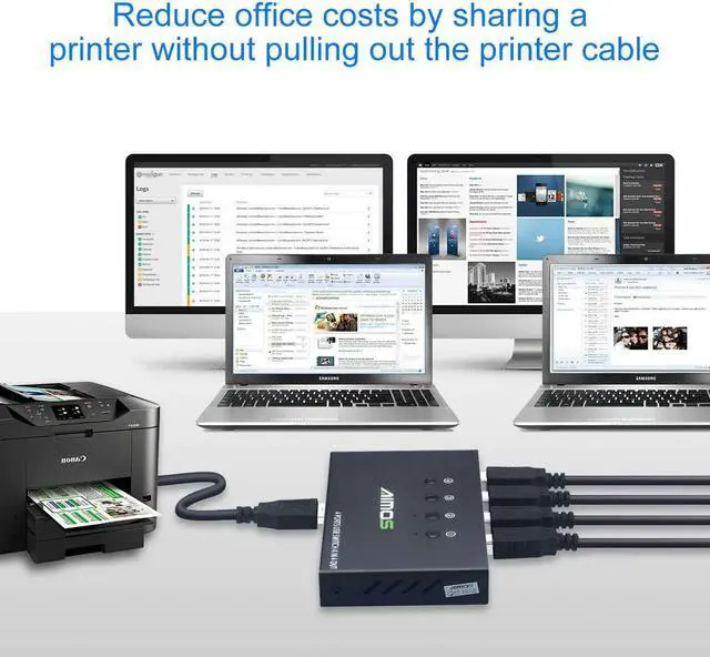 Alt view image 6 of 7 - WRIARICH USB Switch Selector 4 Port, USB KVM Switcher 4 Computers Sharing 4 USB Devices One-Button Swapping, for Share Mouse, Keyboard, Printer, Scanner, with 4 USB Cables
