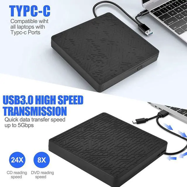 Alt view image 2 of 7 - External DVD Drive, USB3.0/Type-C DVD CD ROM +/-RW Player for Laptop, Optical Disk Burner with Hub, 2 USB 3.0 Port, SD/TF Port, Micro USB Type C Cord for PC Desktop Mac Book Windows 10/8/7 Linux OS