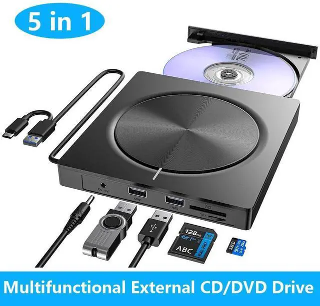 Main image of External CD/DVD Drive for Laptop, 5 in 1 Portable DVD Player DVD Reader Writer ROM Drive, USB 3.0 CD Burner External Disk Drive Compatible with Laptop Desktop,Windows 11/10/8/7 Linux MacOS