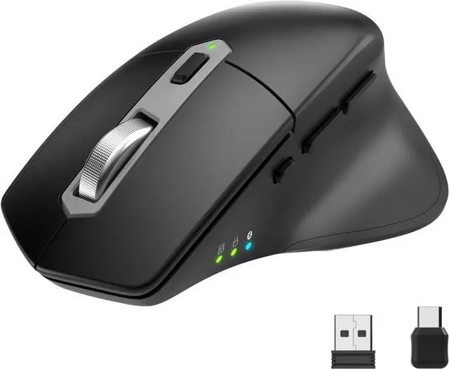 Main image of Multi-Device Wireless Bluetooth Mouse with Nano USB-A, USB-C Receiver Ergonomic Right Hand Silent Clicking Rechargeable Mouse for Computer Desktop PC Laptop Mac iPad and Windows 11/10 iPad OS