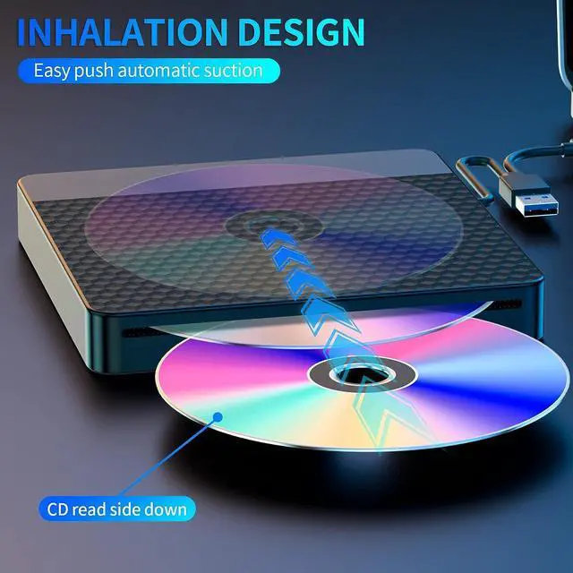 Alt view image 2 of 7 - External CD/DVD Drive for Laptop, USB 3.0 Type-C Slot-in CD DVD Burner Player CD ROM Writer External Disk Drive Optical with Laptop PC Linux M-ac-Book Desktop for Windows 7/9/10/11 Linux MacOS