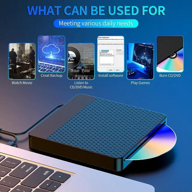 Alt view image 4 of 7 - External CD/DVD Drive for Laptop, USB 3.0 Type-C Slot-in CD DVD Burner Player CD ROM Writer External Disk Drive Optical with Laptop PC Linux M-ac-Book Desktop for Windows 7/9/10/11 Linux MacOS