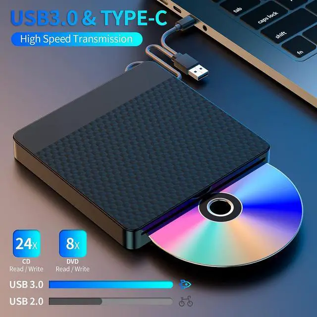 Alt view image 5 of 7 - External CD/DVD Drive for Laptop, USB 3.0 Type-C Slot-in CD DVD Burner Player CD ROM Writer External Disk Drive Optical with Laptop PC Linux M-ac-Book Desktop for Windows 7/9/10/11 Linux MacOS
