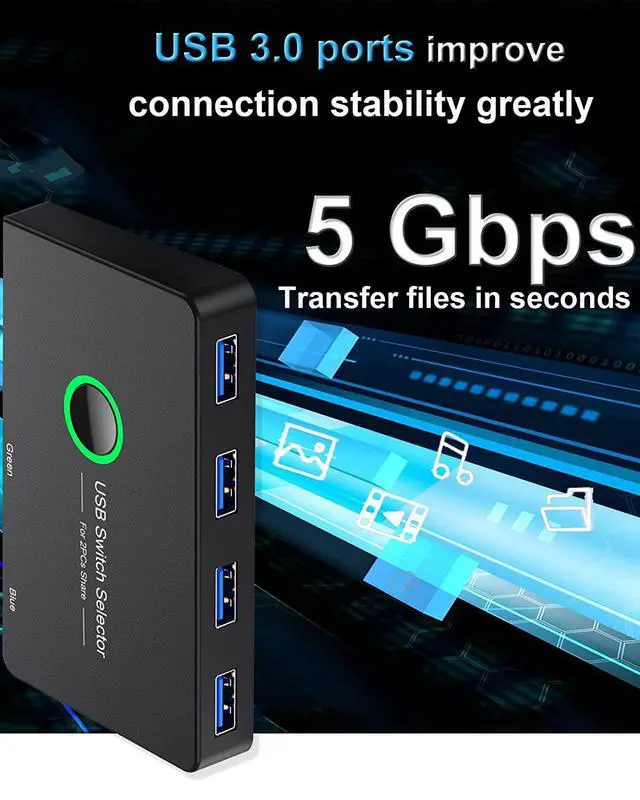 Alt view image 5 of 7 - WRIARICH USB 3.0 Switch Selector, USB3.0 2 in 4 Out for 2 Computers Share 4 Port USB KVM Switcher Hub for PC Mouse Keyboard Printer Scanner Compatible with Windows, MacOS