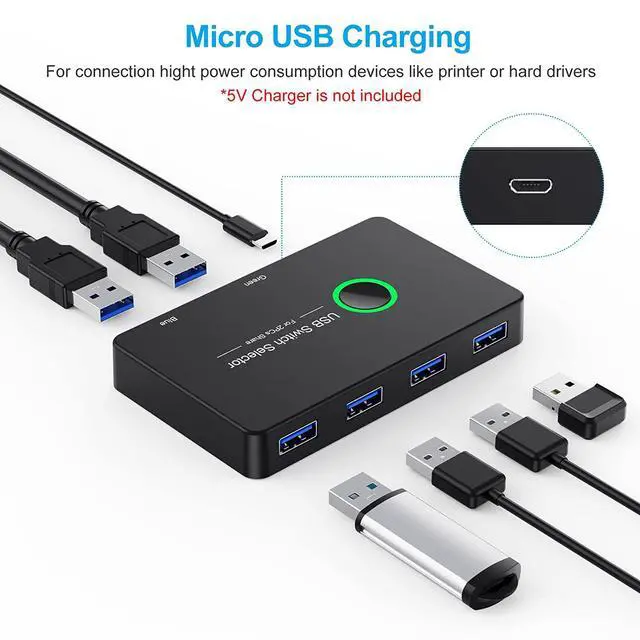 Alt view image 4 of 7 - WRIARICH USB 3.0 Switch Selector, USB3.0 2 in 4 Out for 2 Computers Share 4 Port USB KVM Switcher Hub for PC Mouse Keyboard Printer Scanner Compatible with Windows, MacOS