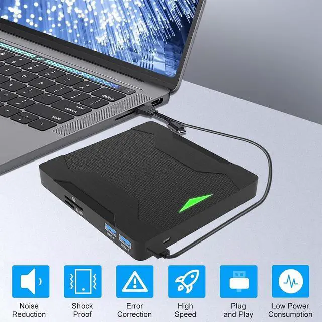 Alt view image 5 of 7 - 5 in 1 External CD DVD Drive with 2 USB Ports and SD/TF Card Slots, Type-C USB 3.0 Portable CD/DVD Disk Drive Player Burner Reader Writer for Laptop Desktop PC Windows 11/10/8/7/XP Linux, MacOS